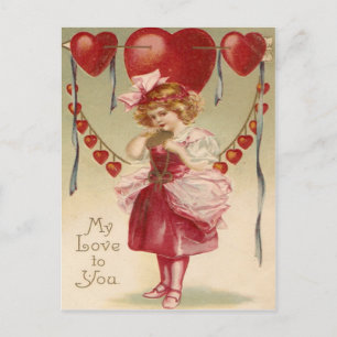 Vintage Retro Girl Hearts Arrows Valentine Card