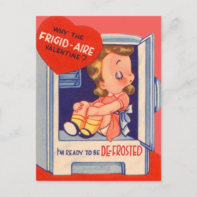 Vintage Retro Girl In Fridge Valentine Card (Front)