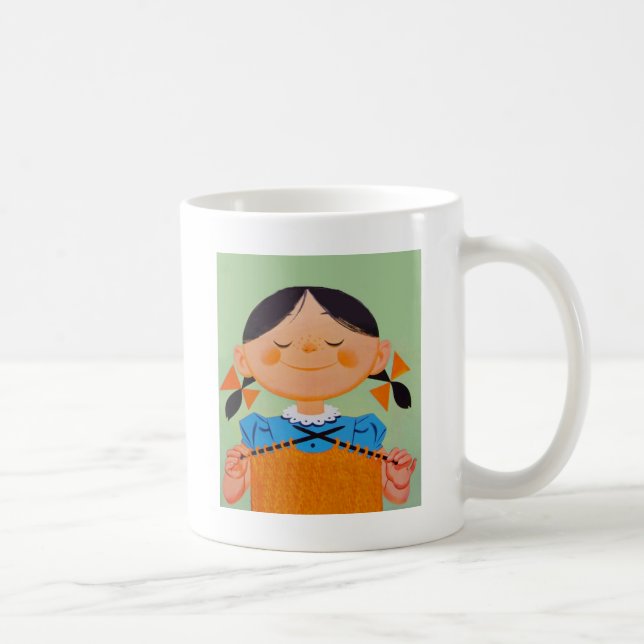 Vintage Retro Girl Knitting Coffee Mug (Right)