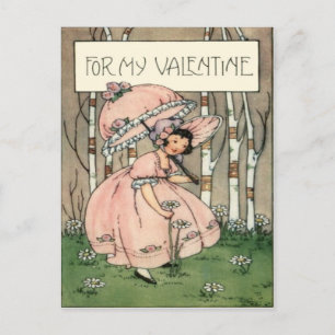 Vintage Retro Girl Picking Daisies Valentine Card