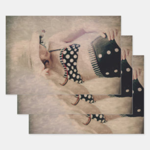 Vintage Retro Girl Polka Dot Bikini Wrapping Paper Sheet
