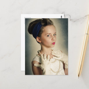 Vintage retro girl postcard