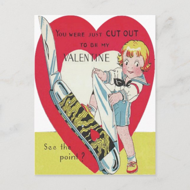 Vintage Retro Girl With Knife Valentine Card (Front)