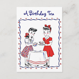 Vintage Retro Girls Hosting A Tea Party Invitation