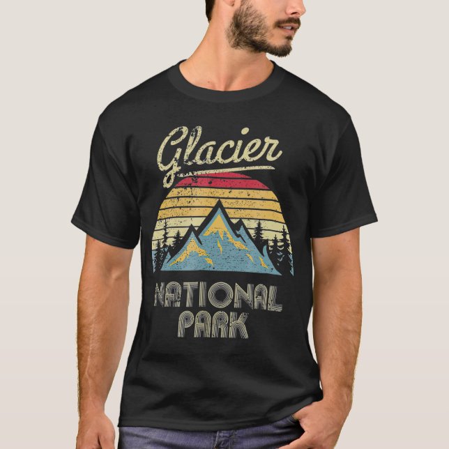 Vintage Retro Glacier National Park Mountain T-Shirt (Front)