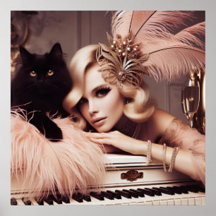 Vintage retro glamour art deco woman poster