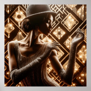 Vintage retro glamour jazz woman poster