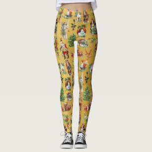 Vintage Retro Gold Christmas Holiday Leggings