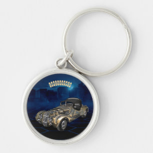 Vintage Retro Golden Blue Sparkling Car Key Ring