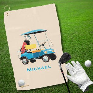 Vintage Retro Golf Cart Cute Blue Monogrammed Towel