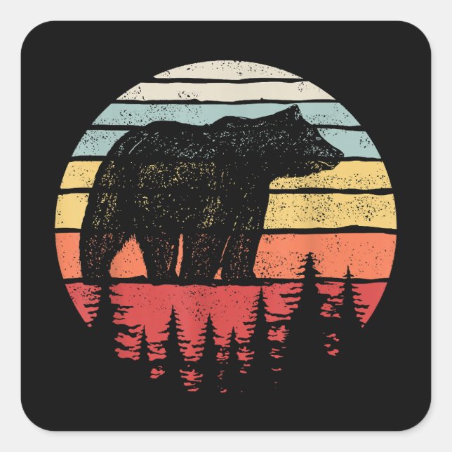 Vintage Retro Grizzly Bear Square Sticker (Front)