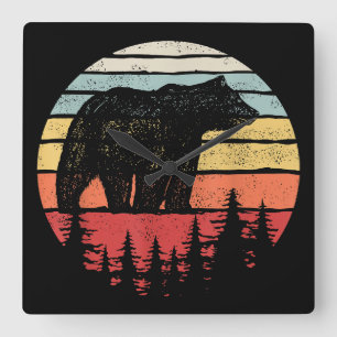 Vintage Retro Grizzly Bear Square Wall Clock