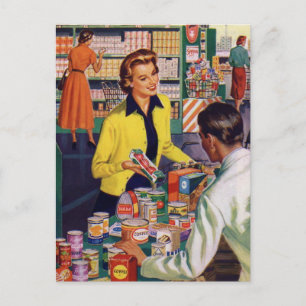 Vintage Retro Grocery Store Shopping   Postcard