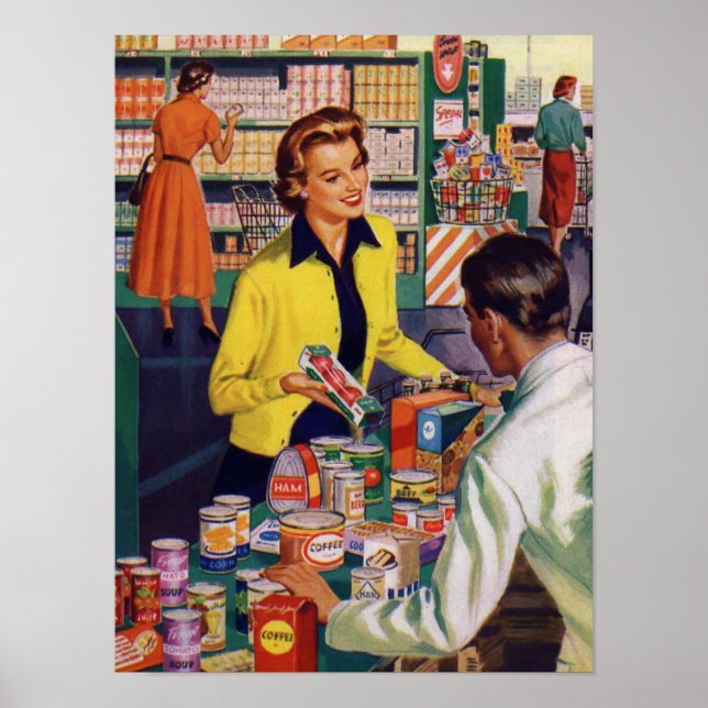 Vintage Retro Grocery Store Shopping  Poster (Front)
