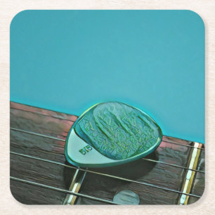 Vintage retro guitar artwork for guitarist square paper coaster