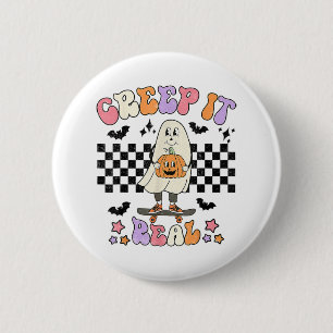 Vintage Retro Halloween Creep It Real Ghost Boy Fa 6 Cm Round Badge