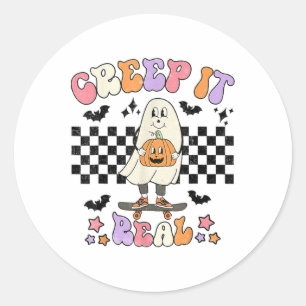 Vintage Retro Halloween Creep It Real Ghost Boy Fa Classic Round Sticker