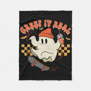 Vintage Retro Halloween Creep It Real Ghost Boy Fa Fleece Blanket