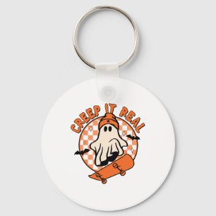 Vintage Retro Halloween Creep It Real Ghost Boy Fa Key Ring