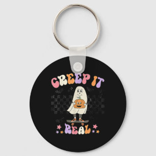 Vintage Retro Halloween Creep it real Ghost Boy Fa Key Ring