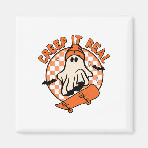 Vintage Retro Halloween Creep It Real Ghost Boy Fa Magnet
