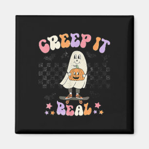 Vintage Retro Halloween Creep it real Ghost Boy Fa Magnet