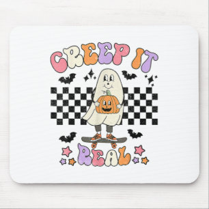 Vintage Retro Halloween Creep It Real Ghost Boy Fa Mouse Mat