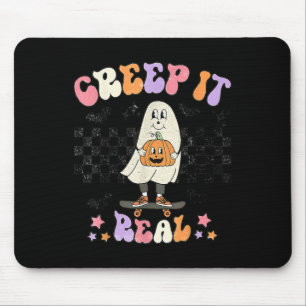 Vintage Retro Halloween Creep it real Ghost Boy Fa Mouse Mat