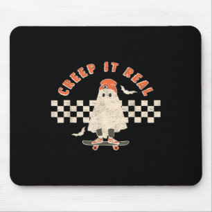 Vintage Retro Halloween Creep it real Ghost Boy Fa Mouse Mat