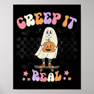 Vintage Retro Halloween Creep it real Ghost Boy Fa Poster