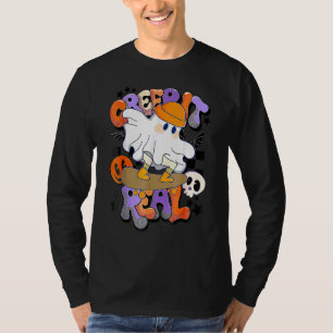 Vintage Retro Halloween Creep it real Ghost Boy Fa T-Shirt