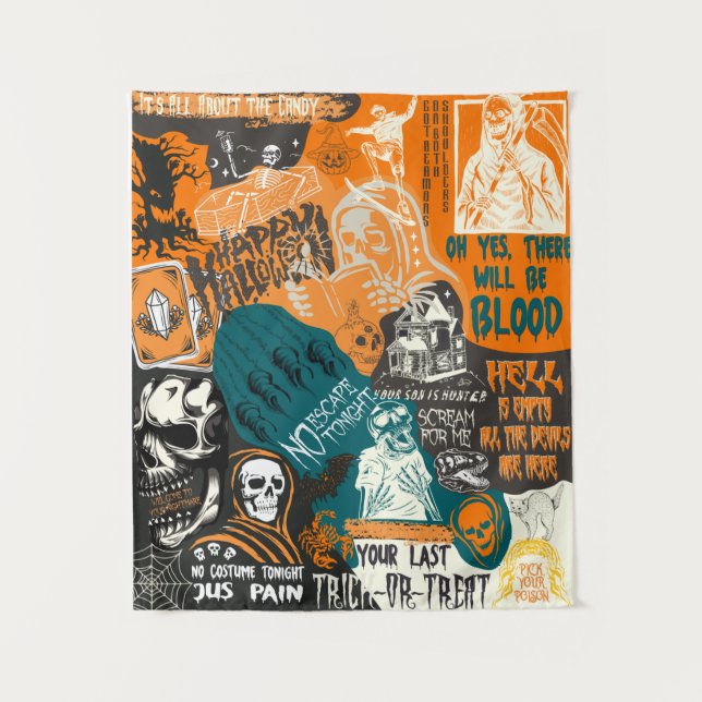 Vintage Retro Halloween Fall 90s Classic Collage Tapestry (Front)