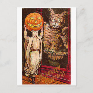 Vintage Retro Halloween Greetings Spooky Owl Postcard