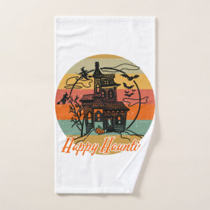 Vintage Retro Halloween Happy Haunting Witches Hand Towel