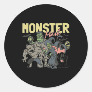 Vintage Retro Halloween Monster Mash Boo Ghost Wit Classic Round Sticker