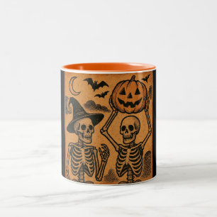 Vintage/Retro Halloween skeletons Two-Tone Coffee Mug
