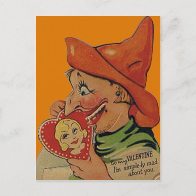 Vintage Retro Halloween Witch Valentine Card (Front)