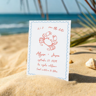 Vintage Retro Handwritten Crab Red Blue Wedding Save The Date