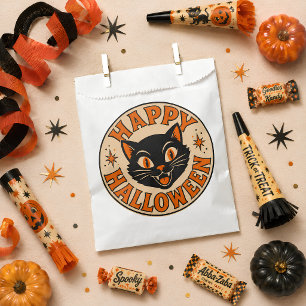 Vintage Retro Happy Halloween Black Cat Favour Bags