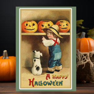 Vintage Retro Happy Halloween Custom Holiday Card