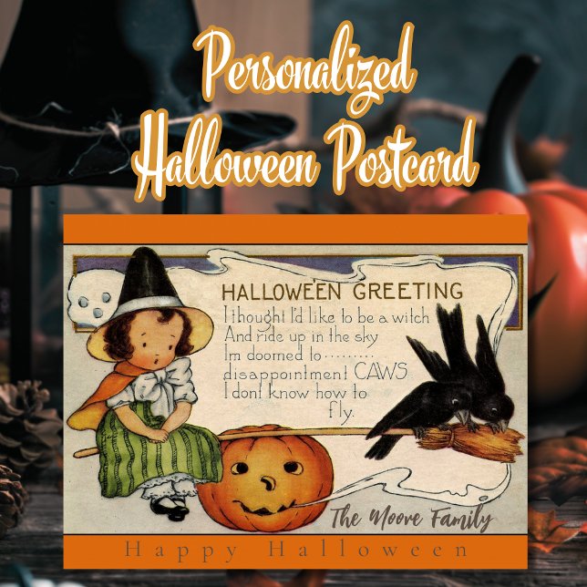 Vintage Retro Happy Halloween Greetings Custom Holiday Postcard (Vintage Retro Happy Halloween Greetings Custom Holiday Postcard)