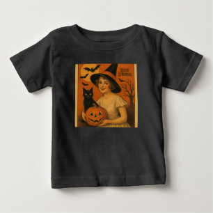 Vintage/retro Happy Halloween witch, cat, pumpkin Baby T-Shirt