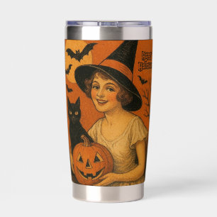 Vintage/retro Happy Halloween witch, cat, pumpkin Insulated Tumbler
