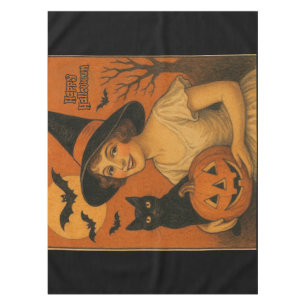 Vintage/retro Happy Halloween witch, cat, pumpkin Tablecloth