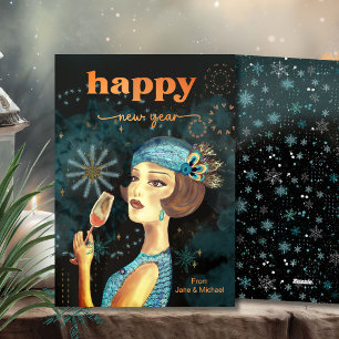 Vintage Retro Happy New Year Holiday Card