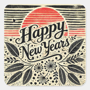 Vintage Retro Happy New Year Square Sticker