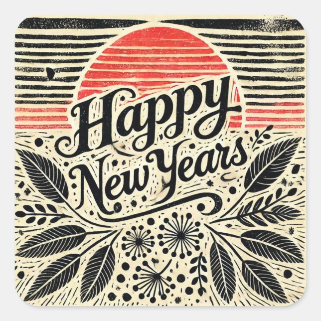 Vintage Retro Happy New Year Square Sticker (Front)