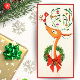 Vintage Retro Happy Reindeer Custom Christmas Holiday Card