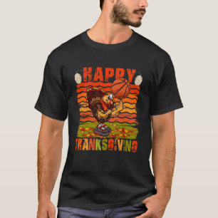 Vintage Retro Happy Thanksgiving Turkey Playing Ba T-Shirt
