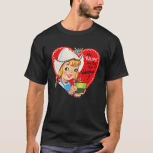 Vintage Retro Happy Valentines Day Card Cute  Cowg T-Shirt